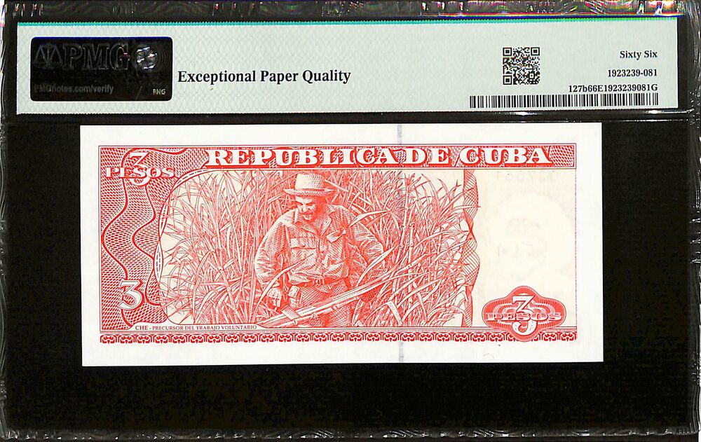 Cuba - 3 Pesos 2005 - Pick # 127b - PMG 66 EPQ