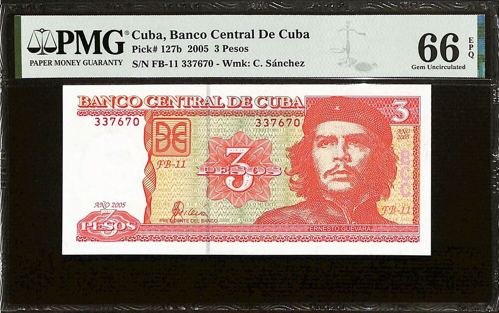 Cuba - 3 Pesos 2005 - Pick # 127b - PMG 66 EPQ