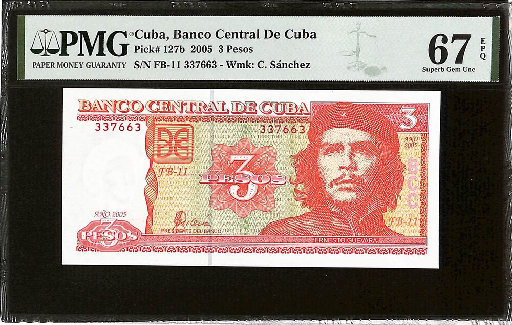 Cuba - 3 Pesos 2005 - Pick # 127b - PMG 67 EPQ