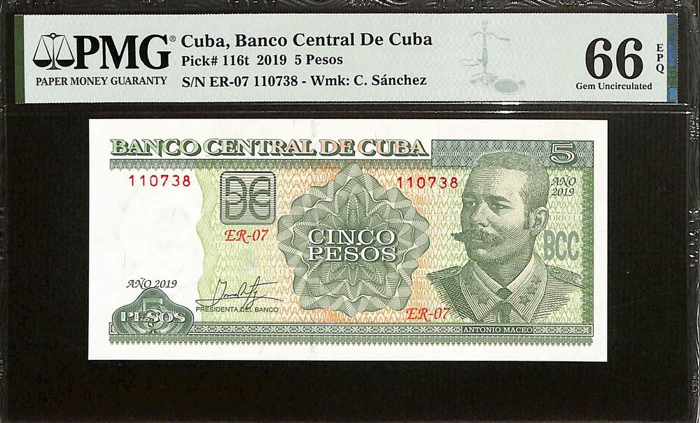 Cuba - 5 Pesos 2019 - Pick # 116t - PMG 66 EPQ