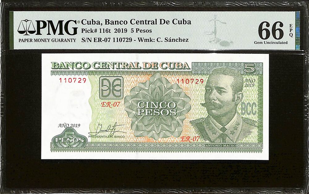 Cuba - 5 Pesos 2019 - Pick # 116t - PMG 66 EPQ