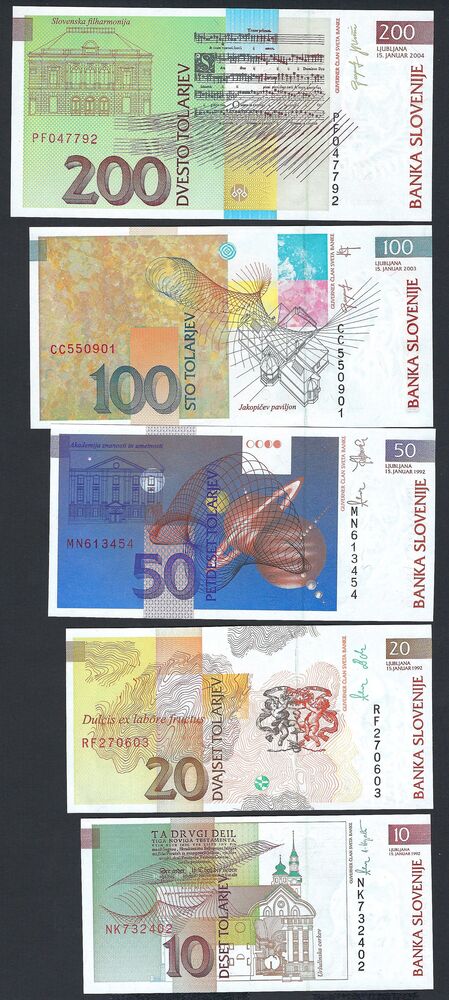 Slovenia - Series of 5 notes, 1992-2004 - UNC