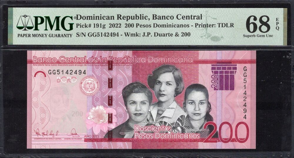 Dominican Republic - 200 Pesos Dominicanos 2022 - Pick # 191g - PMG 68 EPQ