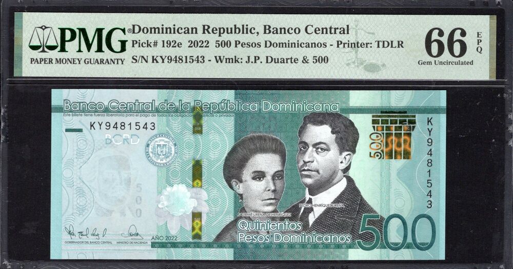 Dominican Republic - 500 Pesos Dominicanos 2022 - Pick # 192e - PMG 66 EPQ