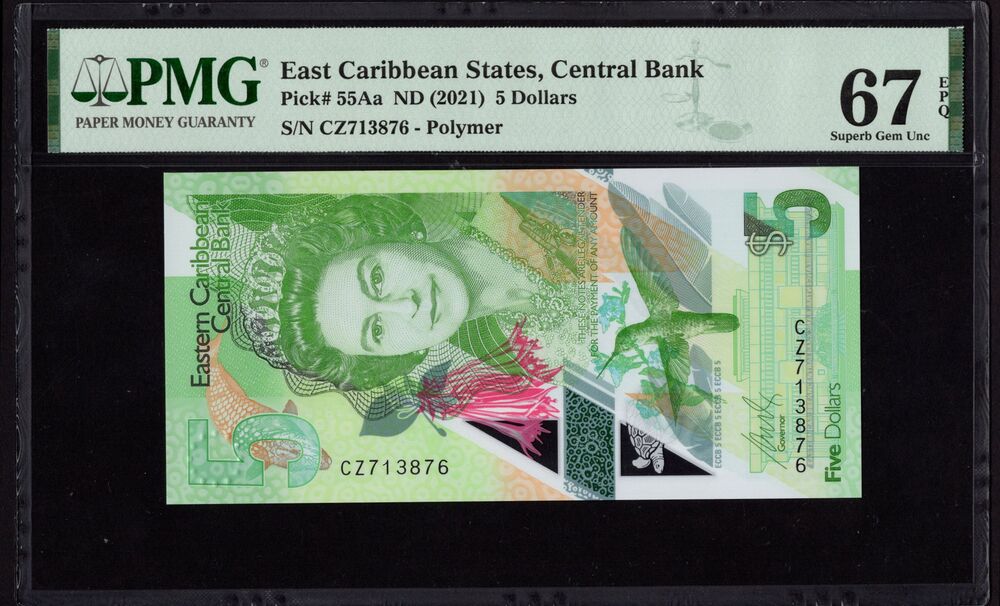 East Caribbean - 5 Dollars 2021 - Pick # 55Aa - PMG 67 EPQ