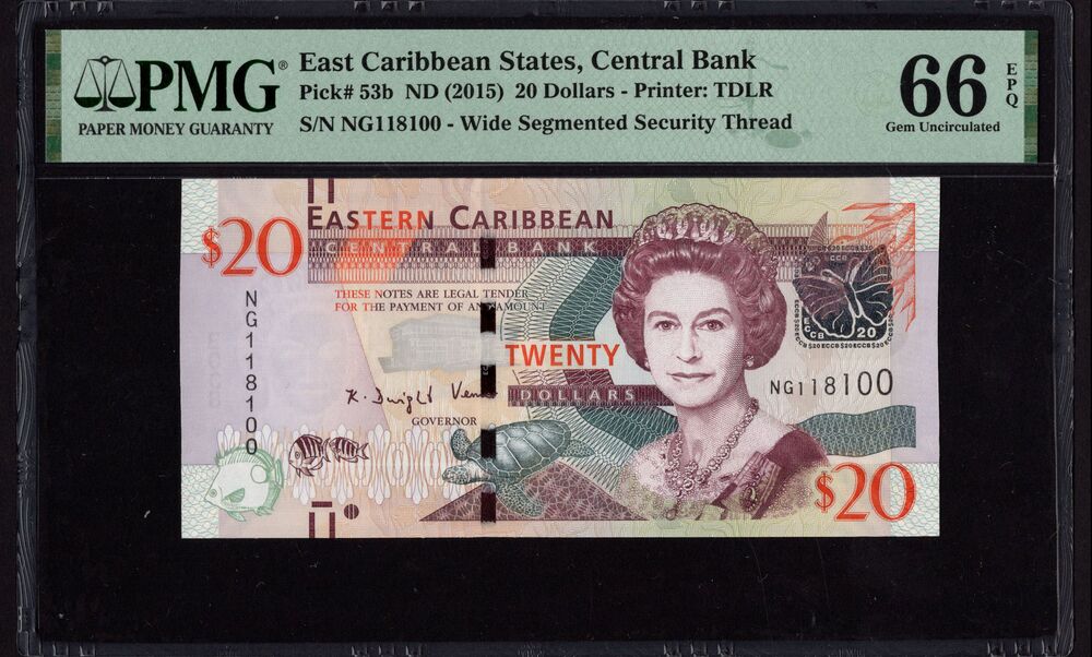 East Caribbean States - 20 Dollars 2015 - Pick # 53b - PMG 66 EPQ