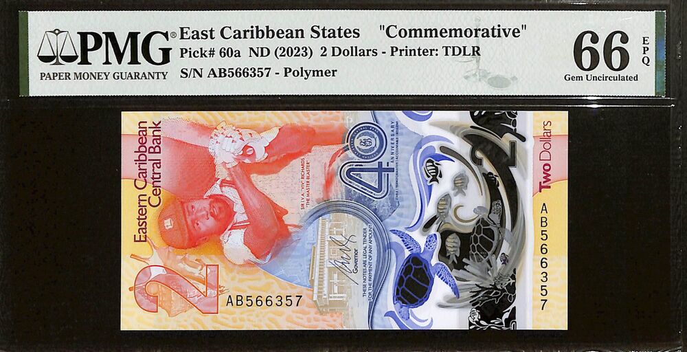 East Caribbean States - 2 Dollars ND (2023) - Pick # 60a - COMMEMORATIVE - PMG 66 EPQ