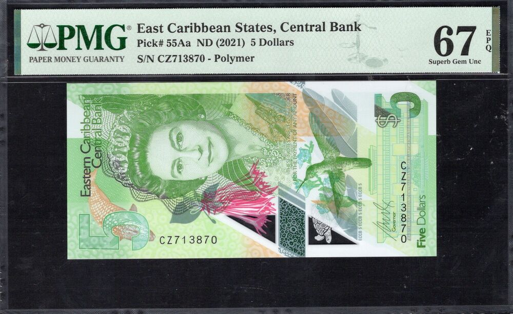 East Caribbean States - 5 Dollars ND (2021) - Pick # 55Aa - PMG 67 EPQ