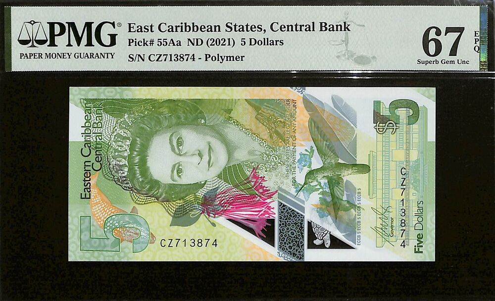 East Caribbean States - 5 Dollars ND (2021) - Pick # 55Aa - PMG 67 EPQ