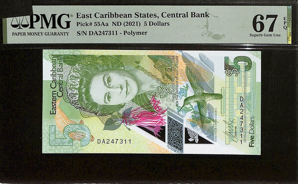 East Caribbean States - 5 Dollars ND (2021) - Pick # 55Aa - PMG 67 EPQ