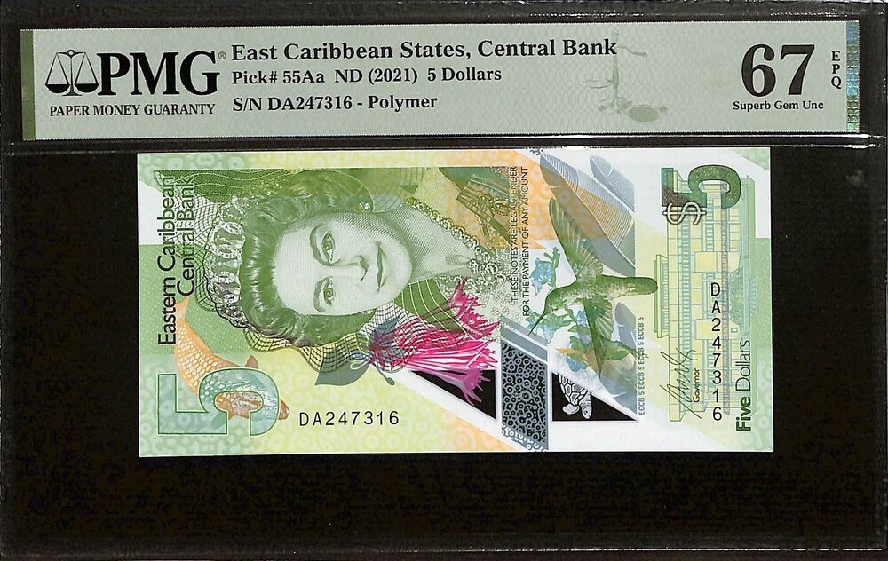 East Caribbean States - 5 Dollars ND (2021) - Pick # 55Aa - PMG 67 EPQ