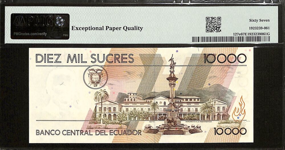 Ecuador - 10.000 Sucres 1998-99 - Pick # 127e - PMG 67 EPQ