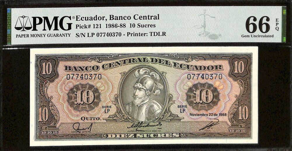 Ecuador - 10 Sucres 1986-88 - Pick # 121 - PMG 66 EPQ