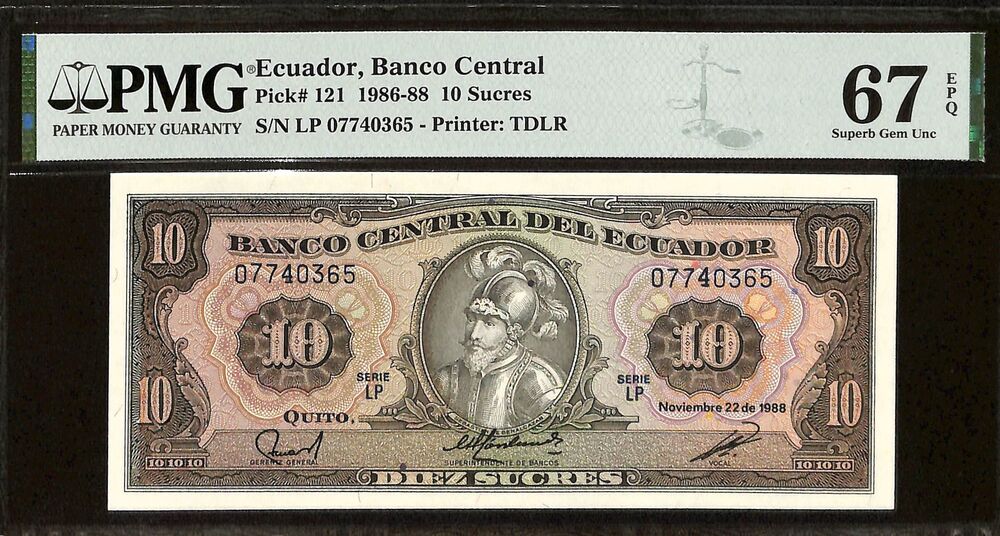 Ecuador - 10 Sucres 1986-88 - Pick # 121 - PMG 67 EPQ
