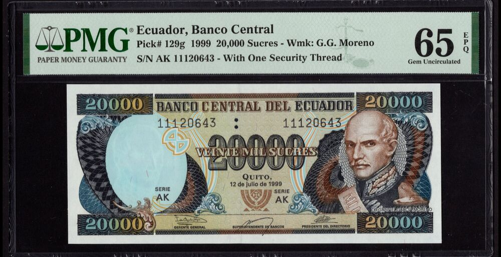 Ecuador - 20.000 Sucres 1999 - Pick # 129g - PMG 65 EPQ
