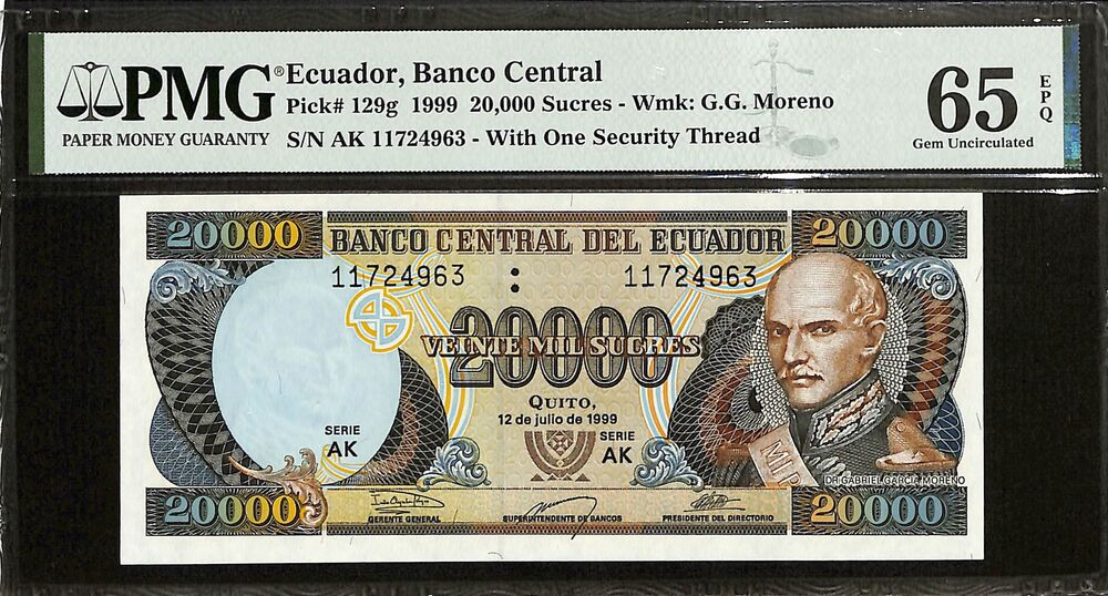 Ecuador - 20.000 Sucres 1999 - Pick # 129g - PMG 65 EPQ