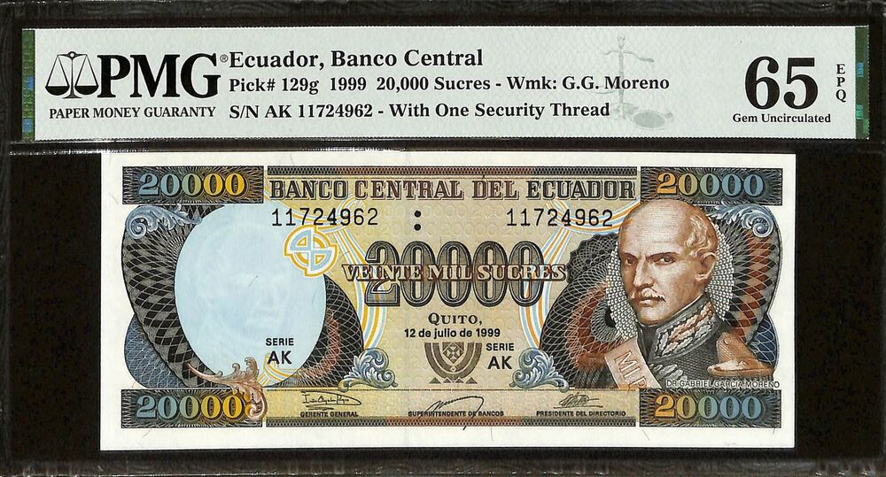 Ecuador - 20.000 Sucres 1999 - Pick # 129g - PMG 65 EPQ