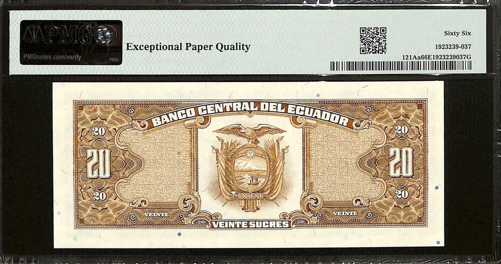 Ecuador - 20 Sucres 1986-88 - Pick # 121Aa - PMG 66 EPQ