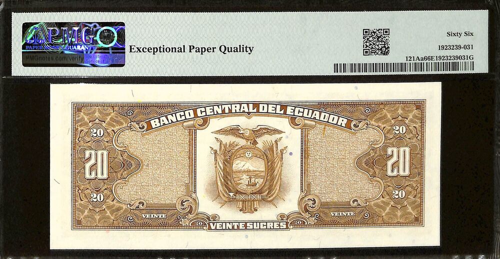Ecuador - 20 Sucres 1986-88 - Pick # 121Aa - PMG 66 EPQ