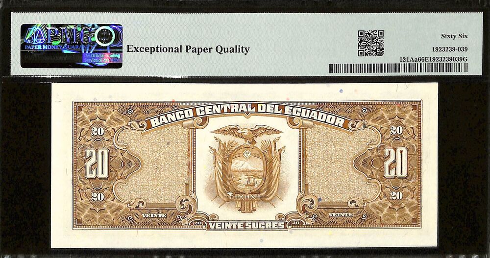 Ecuador - 20 Sucres 1986-88 - Pick # 121Aa - PMG 66 EPQ