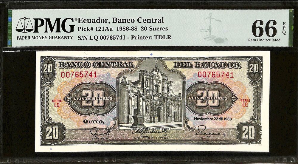 Ecuador - 20 Sucres 1986-88 - Pick # 121Aa - PMG 66 EPQ