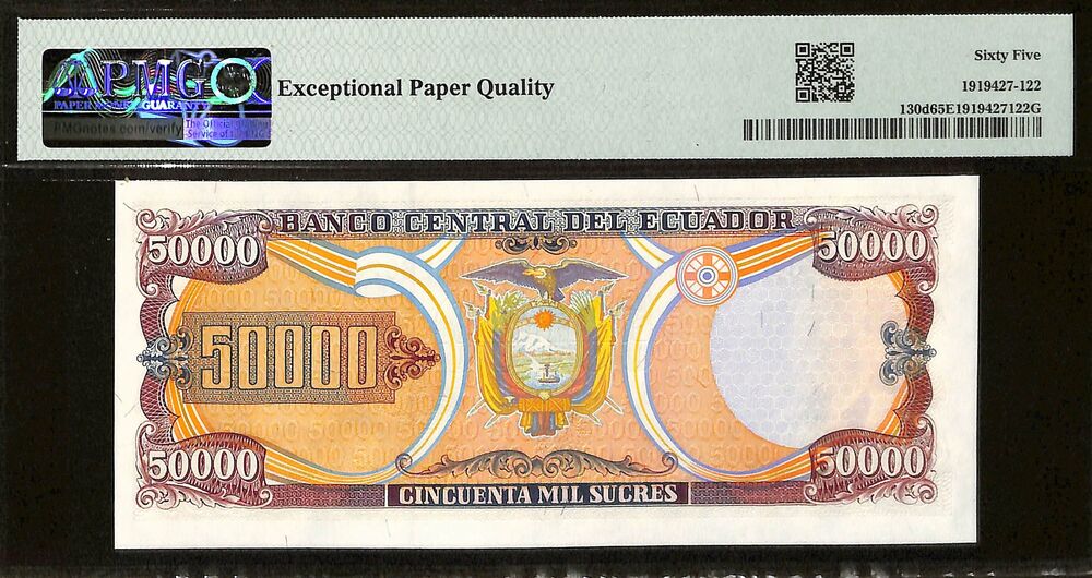 Ecuador - 50.000 Sucres 1999 - Pick # 130d - PMG 65 EPQ