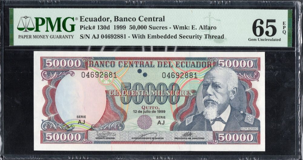 Ecuador - 50.000 Sucres 1999 - Pick # 130d - PMG 65 EPQ