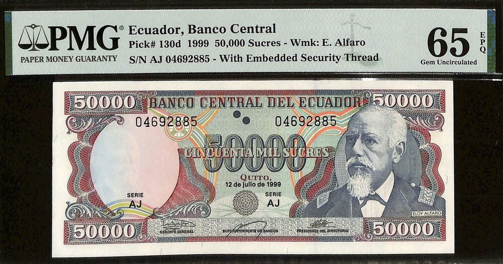 Ecuador - 50.000 Sucres 1999 - Pick # 130d - PMG 65 EPQ