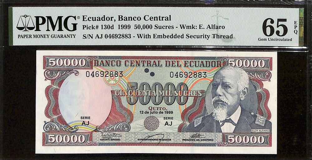 Ecuador - 50.000 Sucres 1999 - Pick # 130d - PMG 65 EPQ