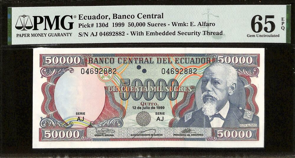 Ecuador - 50.000 Sucres 1999 - Pick # 130d - PMG 65 EPQ