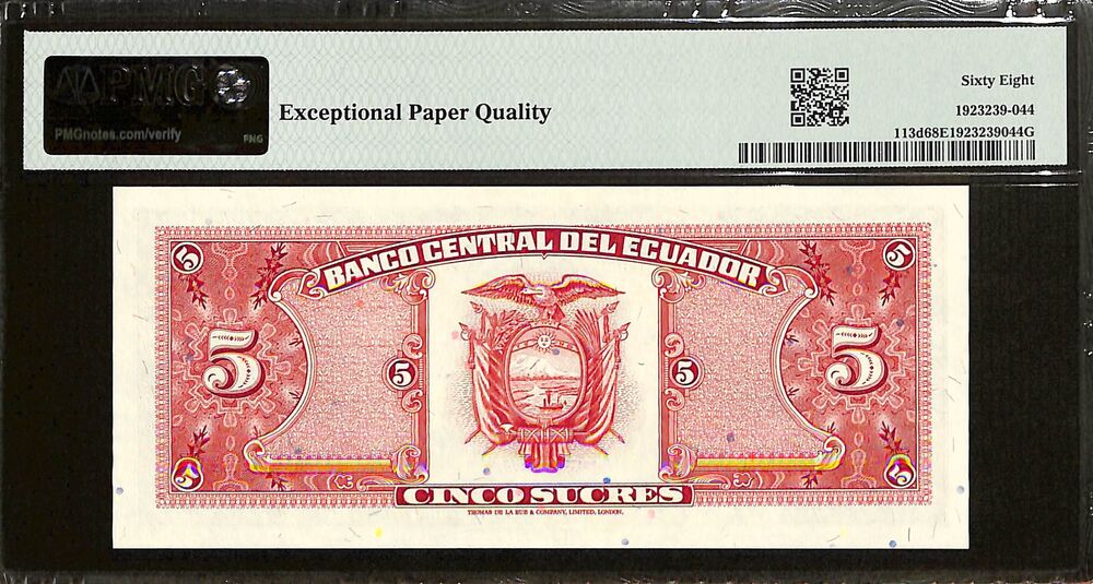 Ecuador - 5 Sucres 1983-88 - Pick # 113d - PMG 68 EPQ