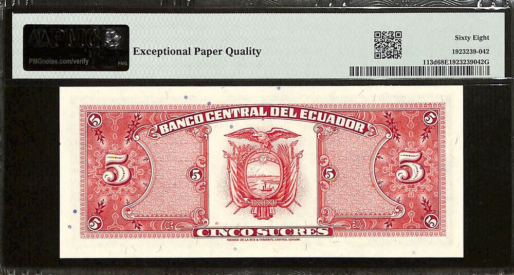 Ecuador - 5 Sucres 1983-88 - Pick # 113d - PMG 68 EPQ
