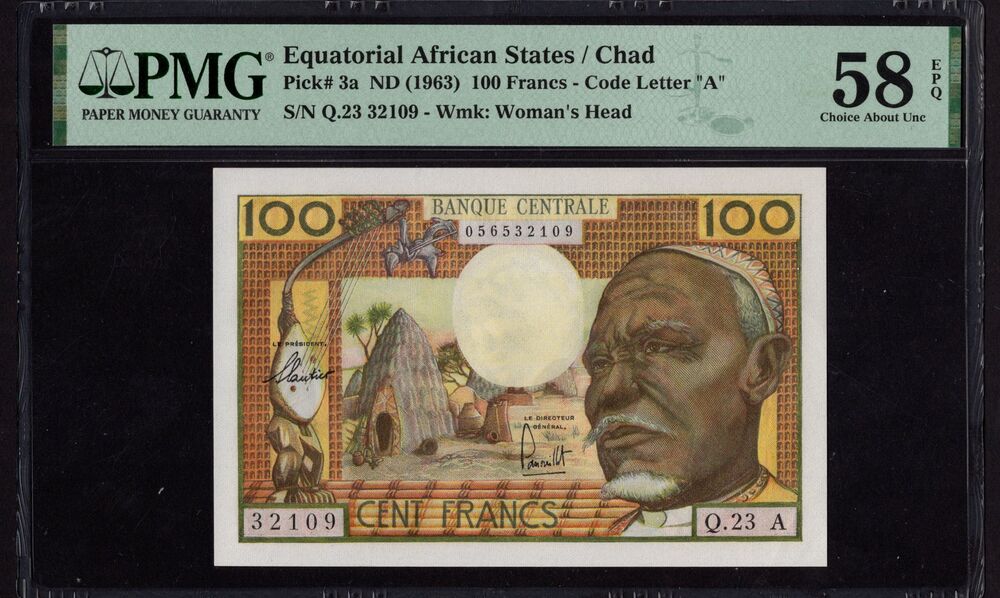 Equatorial African States - Chad - 100 Francs ND (1963) - Pick # 3a - PMG 58 EPQ