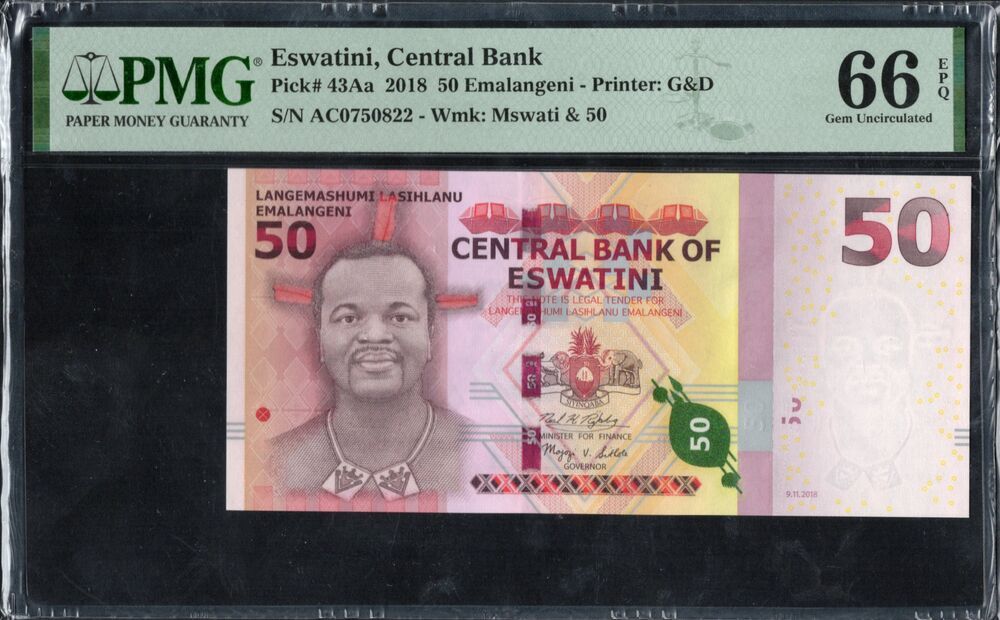 Eswatini - 50 Emalangeni 2018 - Pick # 43Aa - PMG 66 EPQ