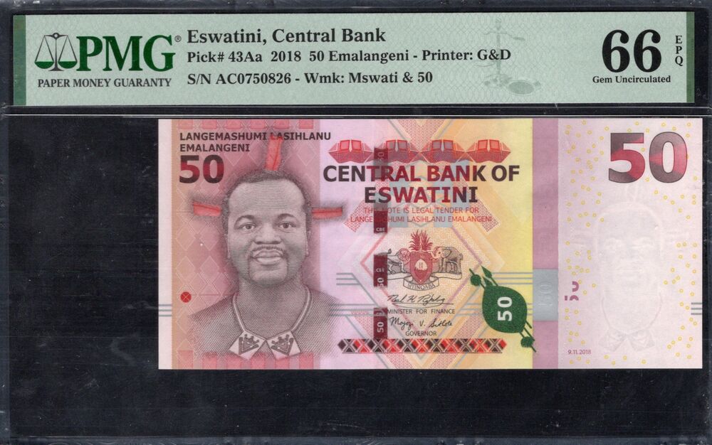 Eswatini - 50 Emalangeni 2018 - Pick # 43Aa - PMG 66 EPQ