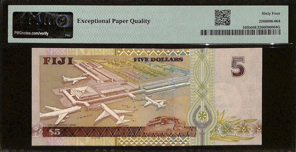 Fiji - 5 Dollars ND (2002) - Pick # 105b - PMG 64 EPQ