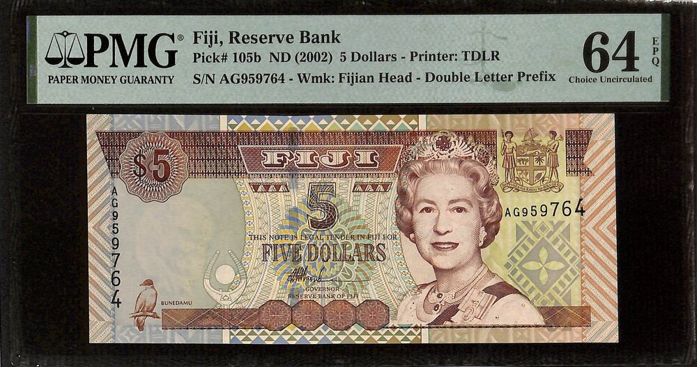 Fiji - 5 Dollars ND (2002) - Pick # 105b - PMG 64 EPQ