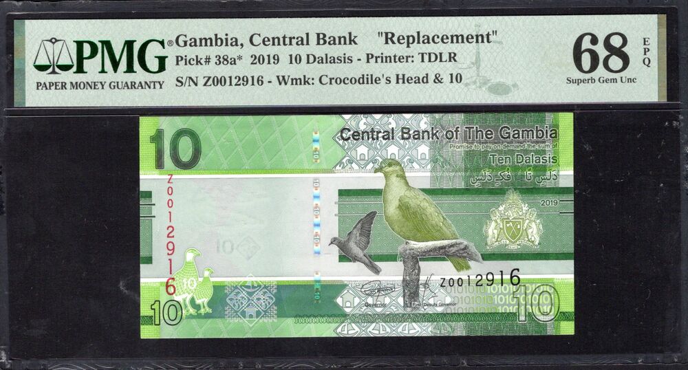 Gambia - 10 Dalasis 2019 - Pick # 38a - REPLACEMENT - PMG 68 EPQ