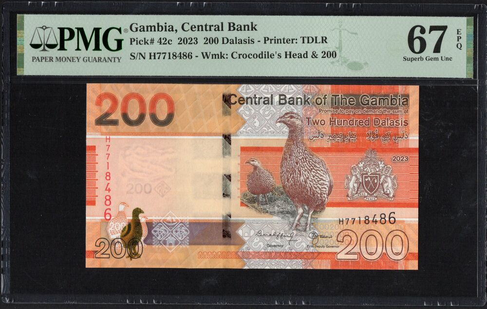 Gambia - 200 Dalasis 2023 - Pick # 42c - PMG 67 EPQ