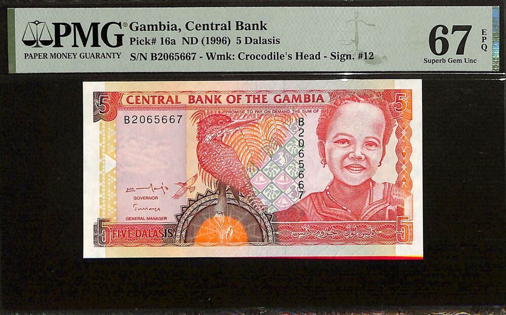 Gambia - 5 Dalasis ND (1996) - Pick # 16a - PMG 67 EPQ