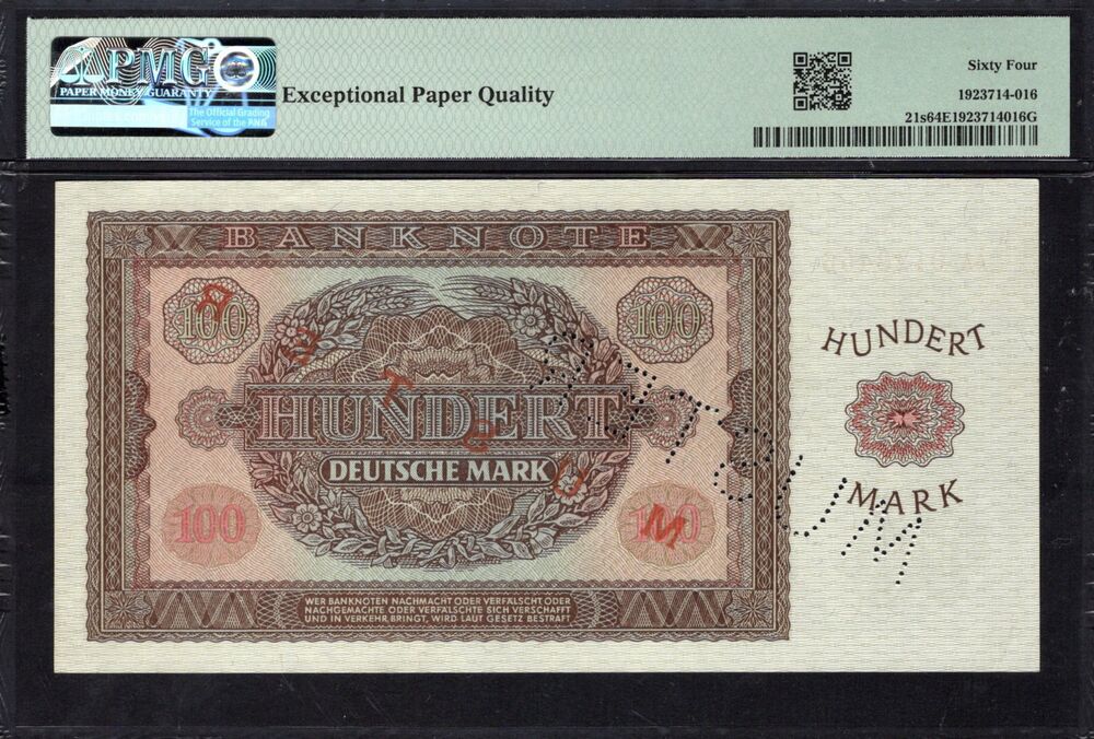 Germany - 100 Deutsche Mark 1955 - Pick # 21s - SPECIMEN - PMG 64 EPQ