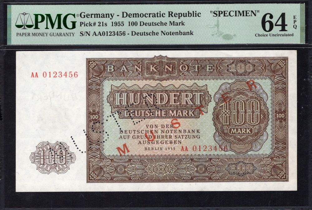 Germany - 100 Deutsche Mark 1955 - Pick # 21s - SPECIMEN - PMG 64 EPQ