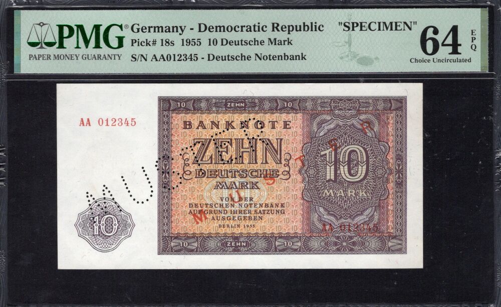 Germany - 10 Deutsche Mark 1955 - Pick # 18s - SPECIMEN - PMG 64 EPQ