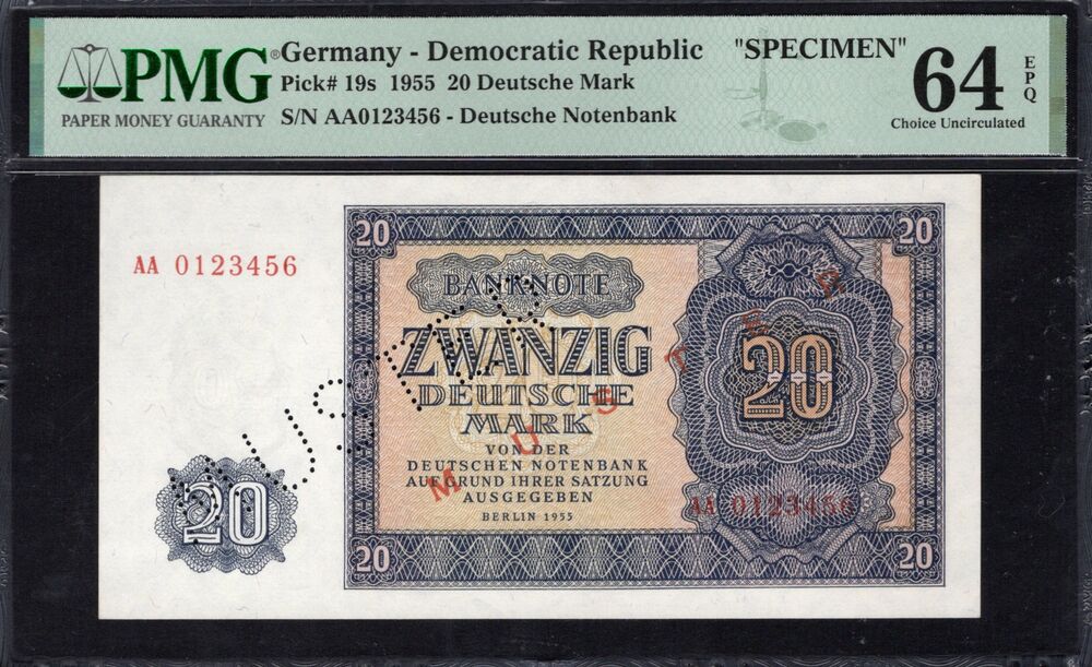 Germany - 20 Deutsche Mark 1955 - Pick # 19s - SPECIMEN - PMG 64 EPQ