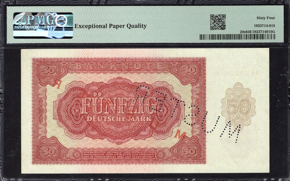 Germany - 50 Deutsche Mark 1955 - Pick # 20s - SPECIMEN - PMG 64 EPQ