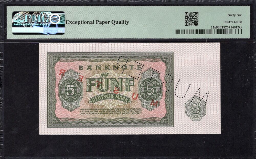 Germany - 5 Deutsche Mark 1955 - Pick # 17s - SPECIMEN - PMG 66 EPQ