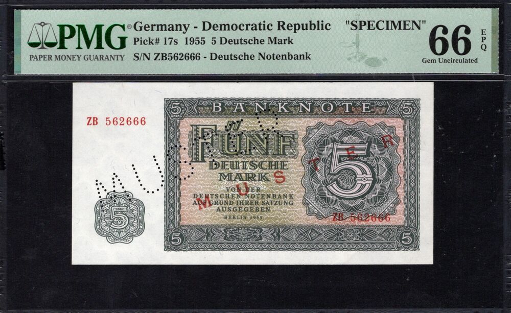 Germany - 5 Deutsche Mark 1955 - Pick # 17s - SPECIMEN - PMG 66 EPQ