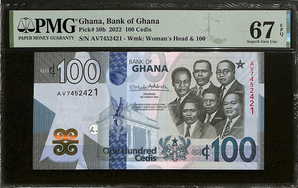 Ghana - 100 Cedis 2022 - Pick # 50b - PMG 67 EPQ