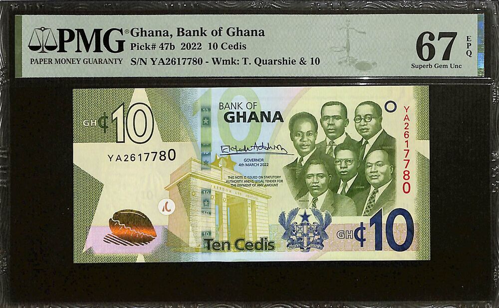 Ghana - 10 Cedis 2022 - Pick # 47b - PMG 67 EPQ