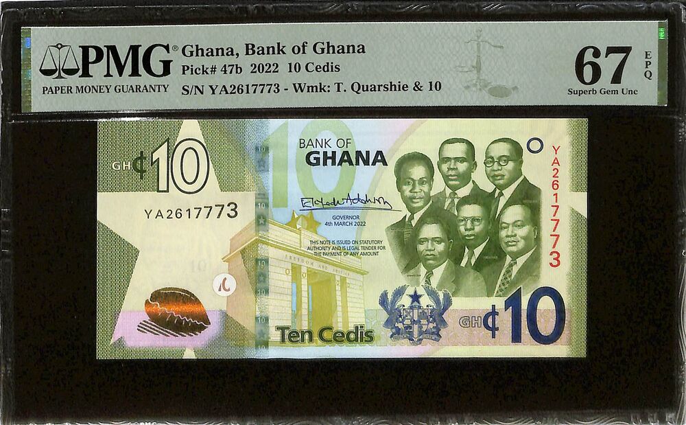 Ghana - 10 Cedis 2022 - Pick # 47b - PMG 67 EPQ